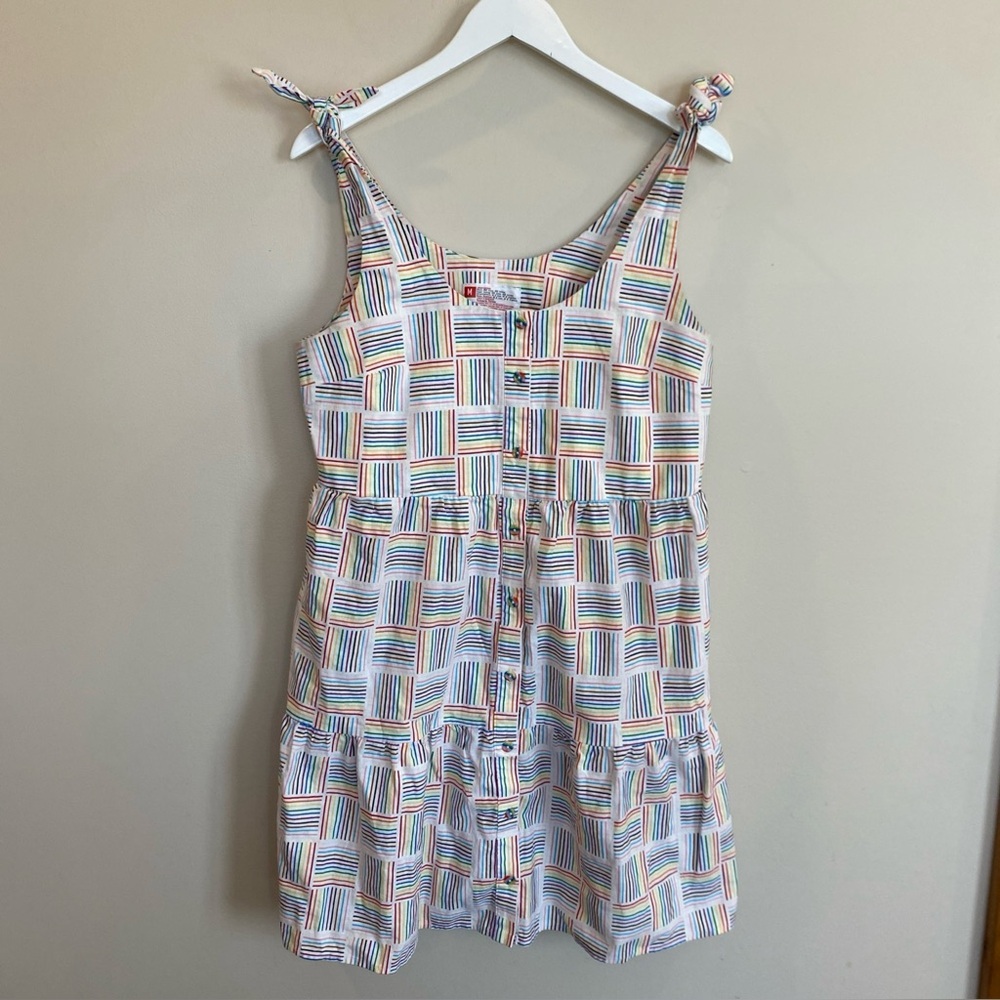 Target Pride Rainbow Stripe Block Linen Dress Sundress Medium Pockets Buttons